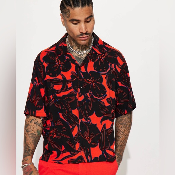 Denim & Flower Other - Denim & Flower Red and Black Floral Casual Button Down Shirt